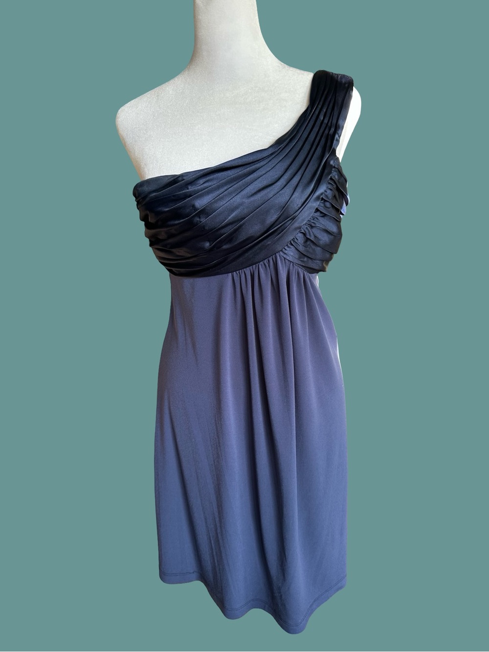 David's Bridal One-Shoulder Slate Blue Cocktail Dress